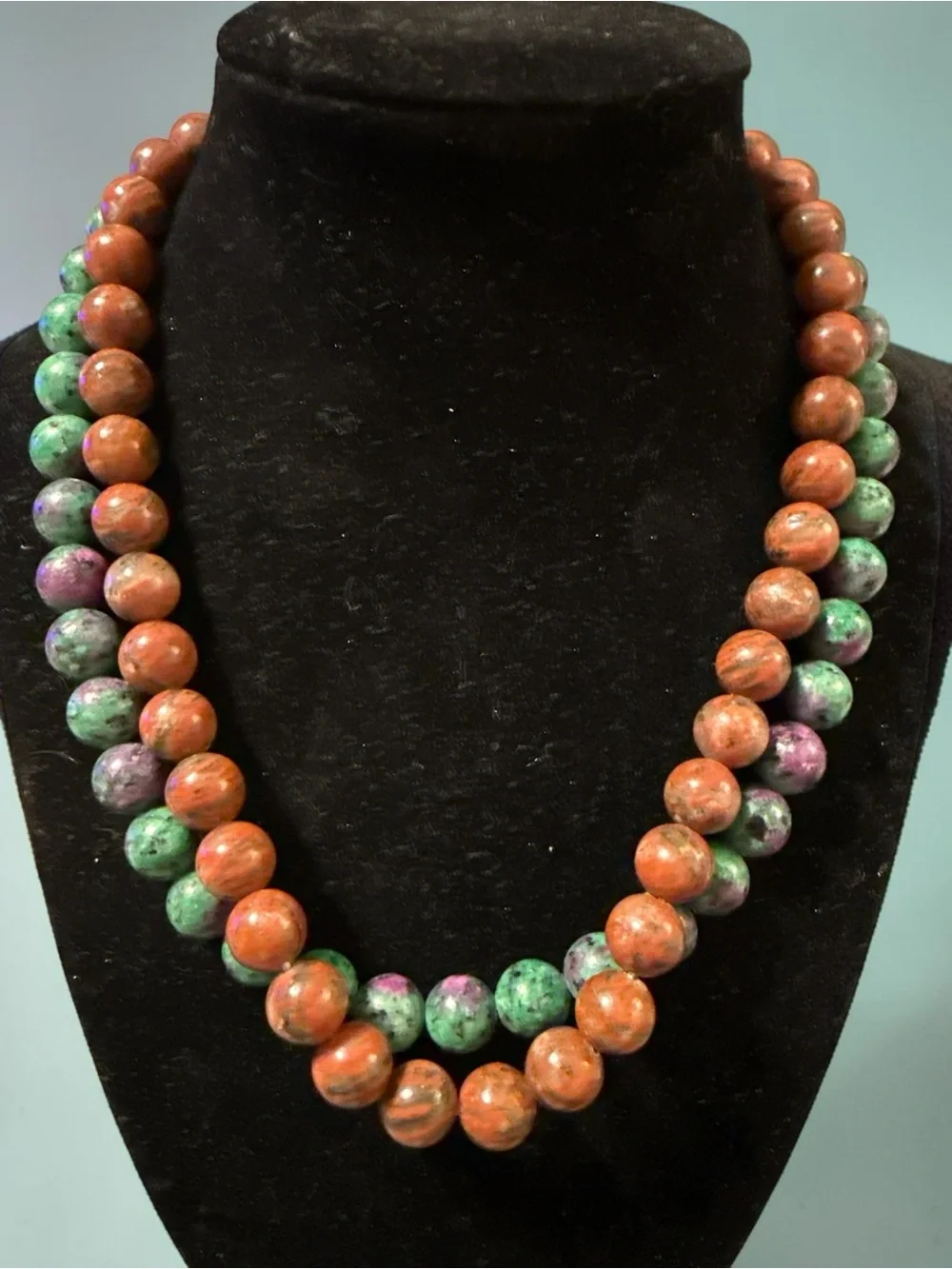DJOY 925 S. Silver Gemstone Bead Necklace Lot 2 Ruby Zoisite & Red Gemstone 16